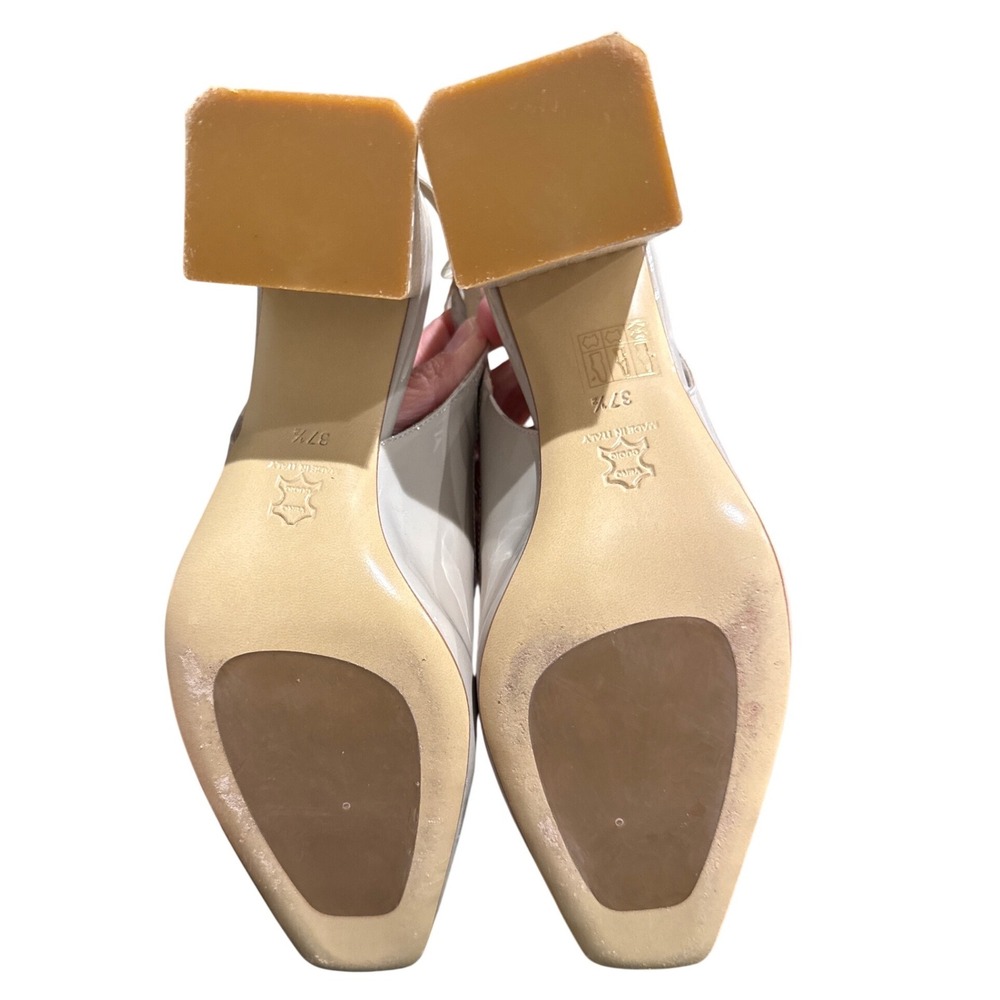 Diane B. Milano Beige Patent Leather Slingback Block Heel Checkerboard 37.5/7.5 - Picture 6 of 6